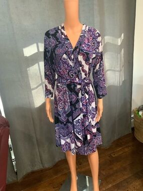 Liz Claiborne Purple and White Paisley Wrap Dress